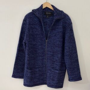 Bernardo Essentials 100% Wool Zip Front Jacket Sweater Blue Medium Natural Fiber